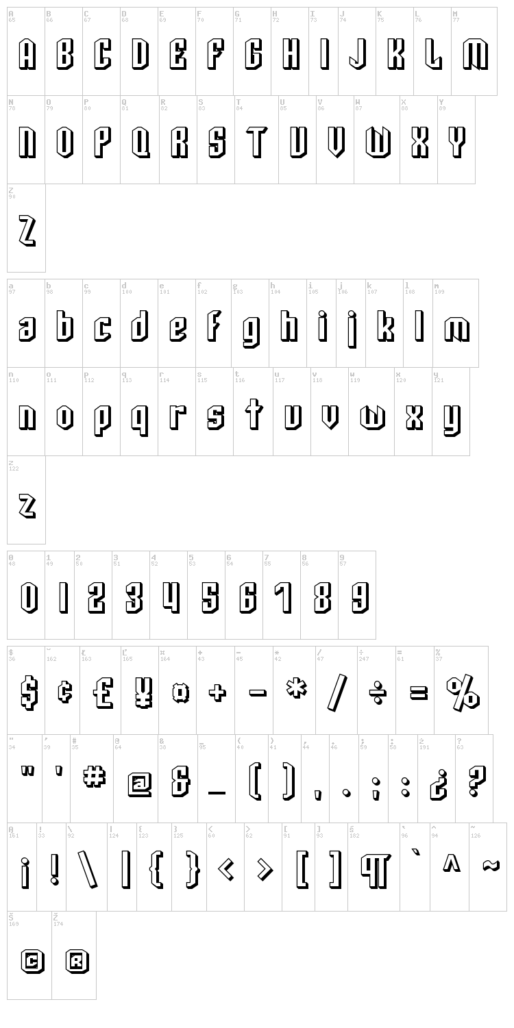 SF Archery Black font map